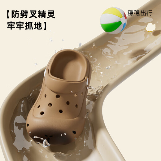 babycrayon新款卡皮巴拉儿童洞洞鞋夏季男女童蘑菇头包头凉拖鞋外穿室内拖鞋 小柚棕 18 cm内长【脚长17-17.5cm穿】