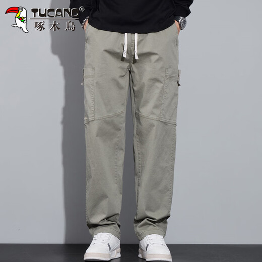 Woodpecker (TUCANO) pants men's autumn and winter casual pants men's high-end American overalls loose straight versatile trousers light green L