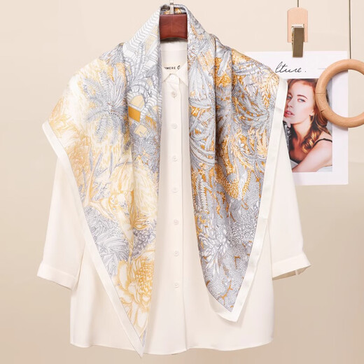 吴蚕里（WUCANLI）真丝丝巾大方巾女桑蚕丝披肩2025新款妈妈生日礼物高级感时尚围巾 秘境花园-米色 88CM*88CM