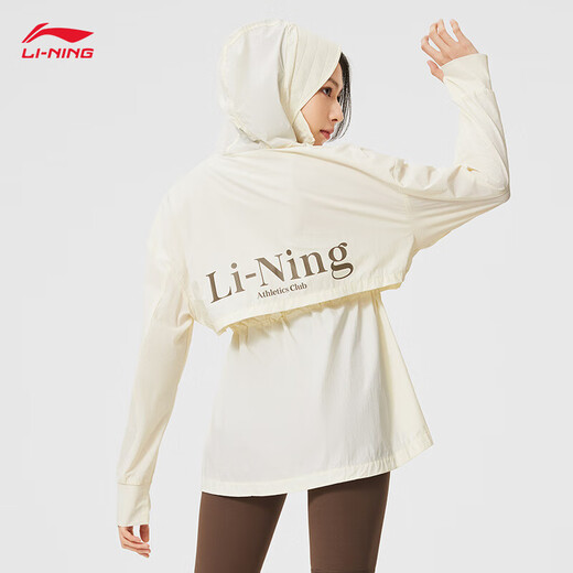 李宁冰沙防晒衣|速干凉感女子秋季透气宽松时尚薄运动风衣 【冰感】米白色686-1 2XL