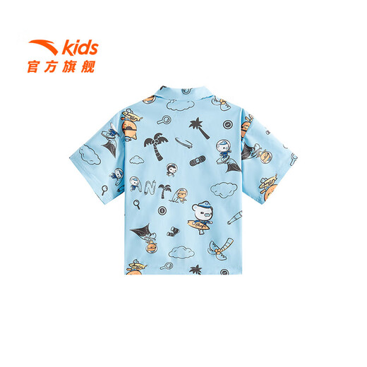 ANTA Children's T-shirt Boys' Clothing 2025 Summer Trend SORONA Comfortable and Breathable Full Print Shirt Short Sleeve Qiyun Blue/Full Print-1 100 cm