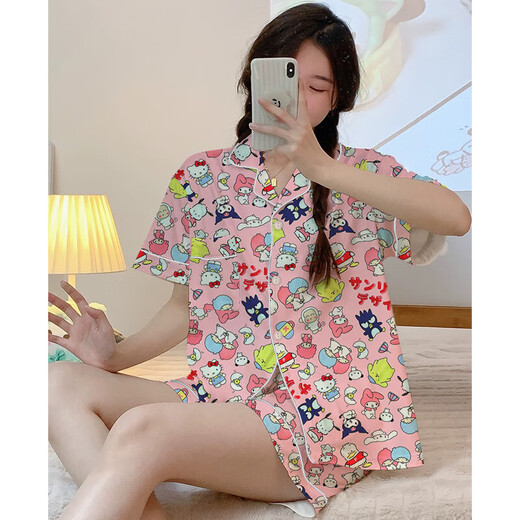 Katie Koreanische Version von Ins Pyjamas für Frauen im Sommer Neue hochwertige kurzärmelige dreiteilige Set von Internet-Promi-Heimkleidung, die draußen getragen werden können. KK14134 L [Vorgeschlagen 100-120 Jin [Jin entspricht 0,5 kg]]]