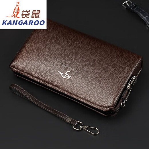 袋鼠（KANGAROO）2025新款手拿包密码锁男士软皮手包大容量手抓包商务手机钱包 A90手棕色