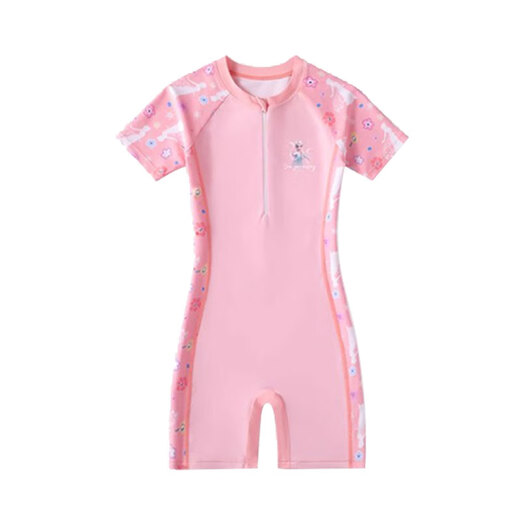 Disney children's swimsuit girls one-piece boxer training swimming pool 2025 new sun protection swimsuit middle and large children's swimsuit sky blue 150 recommended 85-105 Jin Jin equals 0.5 kg removable chest pad