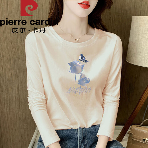 Pier Cardin kämmte reine Baumwoll-Langarm-T-Shirt für Frauen mit lockerem Temperament altersreduzierender Innenschicht-Basishemd Frühling und Herbst 2025 Neues Top H6172 Black Pure Cotton Longärmed M (Empfohlen 80-105jin [Jin gleich 0,5 kg]))
