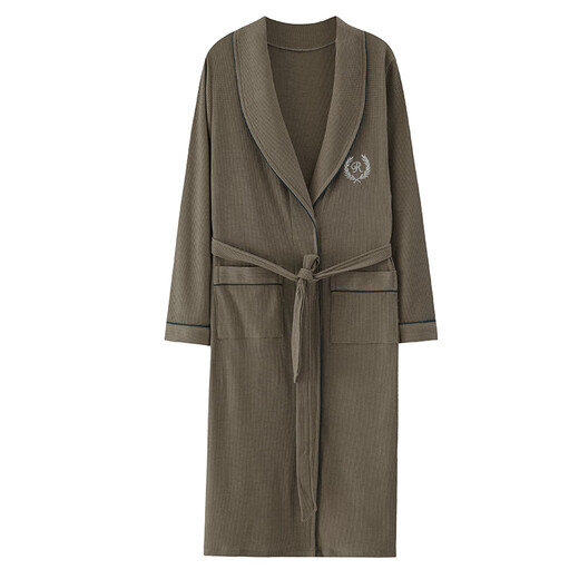 Shantou Lincun Waffle Bathroom Men's Spring and Autumn Pure Cotton Medium-length Men's Nightgown 2025 New Water-absorbing Integrated Yukata LJ16822 M Size [Weight 100-120Jin [Jin equals 0.5 kg]]