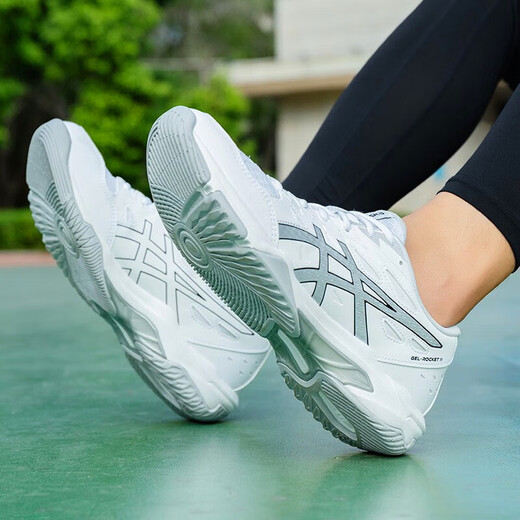 Asics badminton shoes for men and women professional stable wear-resistant sports shoes breathable training shoes GEL-ROCKET 11 white/grey 38