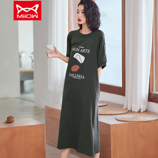 Cat Man (MiiOW) nightgown for women in spring and summer loose large size Korean version simple home clothes pajamas women long skirt summer 1105 M (recommended 80-100 Jin [Jin equals 0.5 kg])