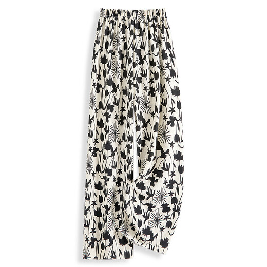 
Her pool high waist casual pants 2025 summer new women's retro print elastic waist long wide-leg pants