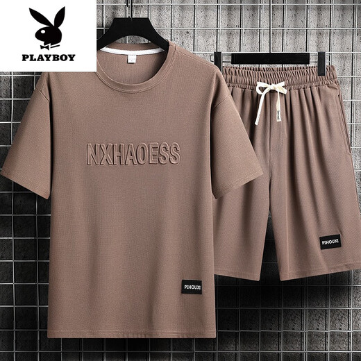 
Playboy (PLAYBOY) Men's Summer Suit Teen Short Sleeve T-shirt Thin Ice Silk Two-Piece Set Casual Sportswear Five-point Short Pants Set-TZ829 Military Green [Top + Pants] M Recommended 90-110Jin [Jin equals 0.5 kg]