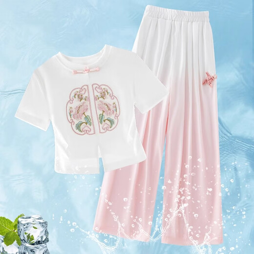 
NICKYBABY Girls' Chinese Style Set Summer Dopamine 2025 New Children's New Chinese Summer Two-Piece Set Girls' Children's Summer 15117 Gradient Purple + 9922 White 150 cm