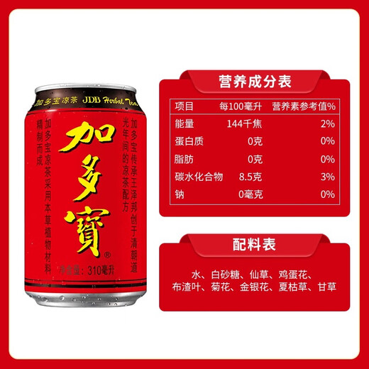 Jiaduobao herbal tea 310ml*24 cans full box of plant herbal drinks that are afraid of getting angry, summer hot pot heat-relieving drinks 24 cans Jiaduobao 310ml is due