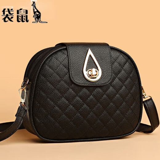 Kangaroo 2024 neuer Stil Mutter Frauen echtes Leder One-Shoulder Crossbody Tasche Mode Diamond Damens Bag Dreischichtiger Beutel Mini Runde Tasche Lychee Muster Wasser Drop Lock