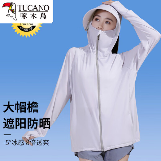Ropa de protector solar de carpintero para mujeres 2025 Nuevo verano Bicicleta transpirable Ropa de protección solar alambre de hielo camisa solar chaqueta delgada gorro ESPECIDAD --- Negro de talla F 80-120Jin [Jin iguala 0.5 kg]
