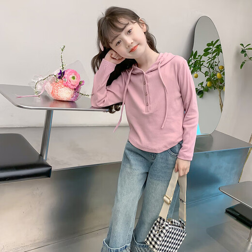 Sweat-shirt pour filles automne 2025 Nouveaux vêtements pour enfants à la mode célébrité Internet Célébrité coréenne Version printemps et automne Hooded Top TNZ-2758 [Pink] 130