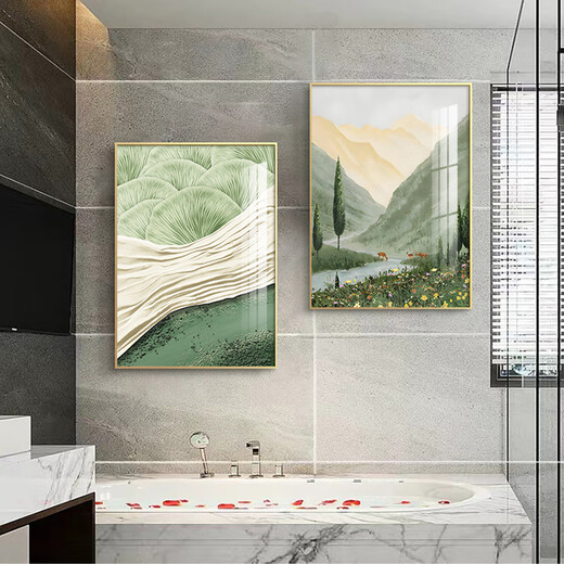 MOJY bathroom hanging paintings with high-end feel without punching bathroom landscape hanging painting landscape decoration paintings hanging above toilet toilet ZSH13548-Lazy summer frame 40x55cm aluminum alloy frame + plexiglass