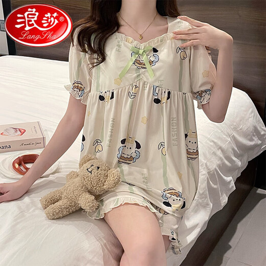 Langsha Bingsi Pajamas for women in summer thin style with chest pads cute Pachy dog lace short-sleeved shorts 2025 new home clothing K682 Little Bee Dog with chest pads XXL All size
