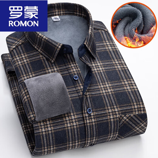 Romon Winter Velvet Theme Roots Мужская клетчатая рубашка с длинным рукавом утолщенная мужская одежда осень и зимний костюм среднего возраста и пожилой папочки 9902 L 100-115Jin [Jin равняется 0,5 кг]