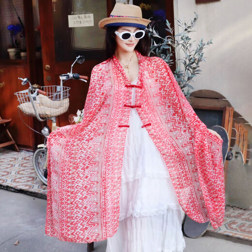 Estilo de hadas elegante y estilo exterior de moda, chal de hebilla de estilo chino para el estilo étnico de las mujeres Jacquard Viajes al aire libre Bufanda solar Hyarn-1 90*180