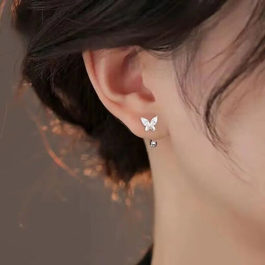 Wanmu s999 sterling silver earrings, butterfly earrings, new screws, exquisite sleeping ear piercing, no need to remove them, 9999 solid silver butterfly hook screw earrings, sterling silver, one pair