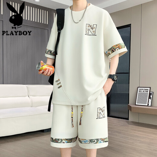 Playboy (Playboy) Été Nouveau costume de sport décontracté de grande taille Suisse de sport masculin à manches courtes en deux pièces [set] 6195: Black XL (recommandé 130-150jin [Jin est égal à 0,5 kg]))
