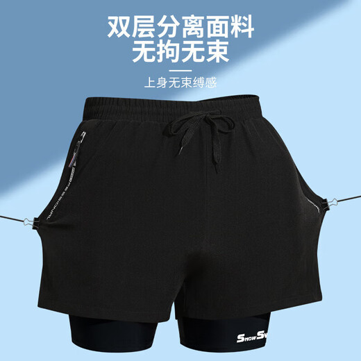 MIEHONE Herren-Badehose für Erwachsene, schnell trocknend, doppellagig, flacher Winkel, anti-peinlich, Hot-Spring-Badeanzug-Ausrüstung, schwarze Einzelhose, doppellagig, anti-peinlich, L (empfohlen 100–125 Jin Jin entspricht 0,5 kg)