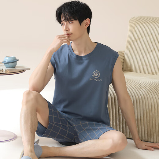 Langsha pijamas chaleco para hombres verano algodón puro algodón puro estilo de verano se puede usar fuera del traje de la ropa para el hogar sin mangas 2025 nuevo modelo omm-13063 l de un solo tamaño