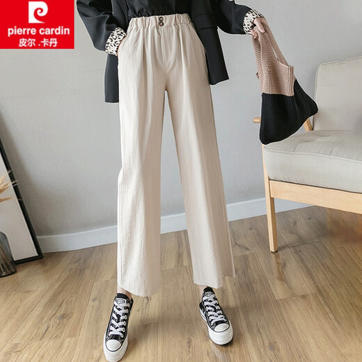 皮尔卡丹（pierre cardin）棉麻裤子女士春秋2025新款宽松九分亚麻直筒休闲裤夏季薄款阔腿裤 6630#军绿色 S 参考80-95斤