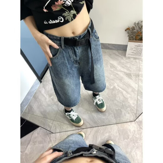 GANGPU TENDY ANTIGUO ANTIGUOS PROTISES DE DEJOS DE PARTIR PARA HOMBRES Y MUJER 2025 Summer Nuevo pantalones recortados Versátiles Harlan Mid Pants sueltos Azul 2xl