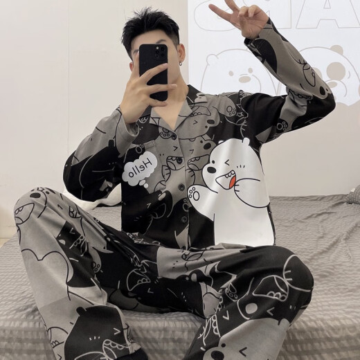 酷章男士睡衣长袖长裤春秋季青少年男生卡通学生加肥加大码家居服套装 9926男款 均码 标准m高165100斤