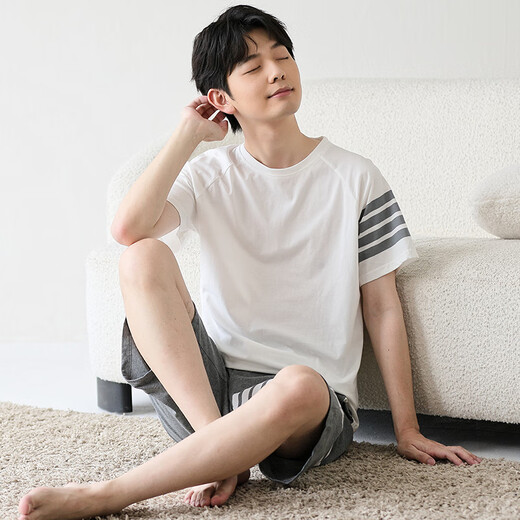 Mannido boys pajamas summer new short-sleeved boys pure cotton children big children's cotton thin youth home clothing set N6621 [double short] 175 larger version L code [115-135Jin[Jin equals 0.5 kg]]