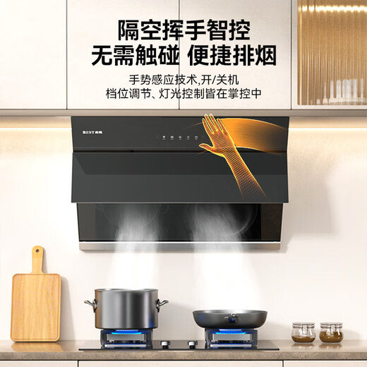 BEST (BEST) [National Subsidy 20%] 26 cubic large suction small size small apartment range hood for household side suction type wave induction automatic washing E503C