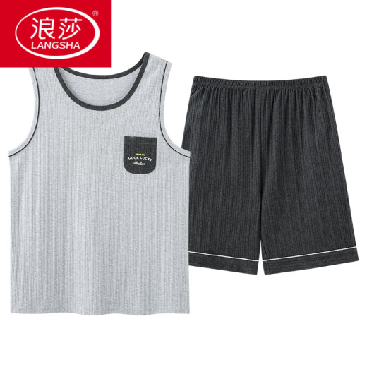 浪莎（LangSha）睡衣男士夏季纯棉薄2025新款背心短裤男款家居服套装大码无袖夏天 OMM-13062 L