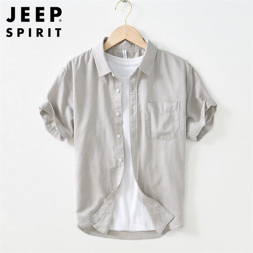 Jeep Spirit Jeep atmungsaktive Baumwollwäsche kurzärmelige Hemd für Männer Sommer dünne Freizeitjacke für Männer Hemd hellgrün L.