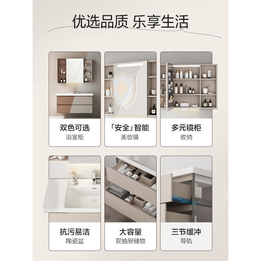 Hengjie (Hegii) Placa de roca Mabinete de baño inteligente Combinación de baño Beauty Beauty Lave Batoming Gabinete Bathing Gabinet 6223 BC6223-080A Gray Light Grey (gabinete de espejo inteligente