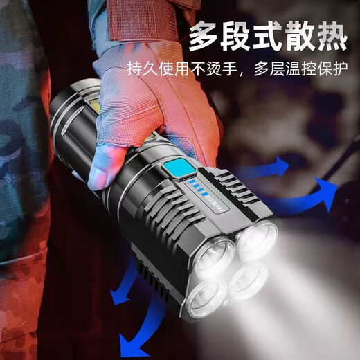 LED strong light flashlight zoom long-range ultra-high endurance outdoor multi-function searchlight outdoor emergency long-range strong light flashlight quad-core wick-super bright