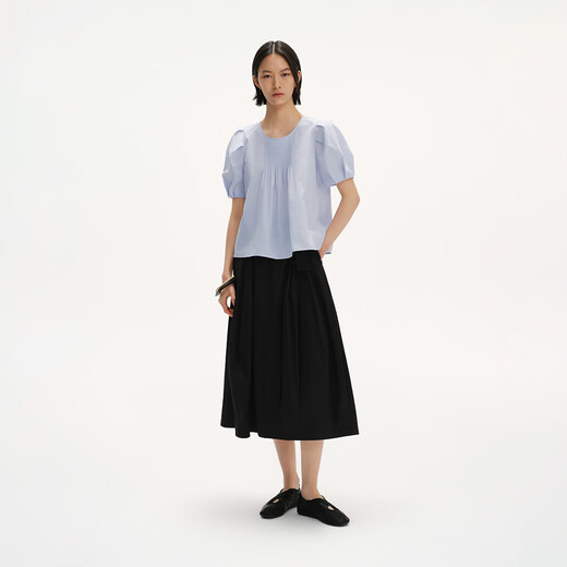 播俏皮减龄泡泡袖衬衫女25夏季新款圆领小A版宽松衬衣DDS2HD5012 B20碧落 M