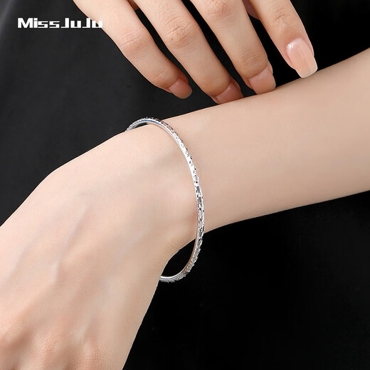 Miss JuJu pt950 platinum bracelet for women, platinum round bracelet, faceted plain ring stacked thin bracelet, inner diameter 58mm, weight 7.64g, width about 2.5mm