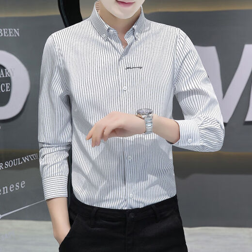 
FHHUABD spring and autumn casual long-sleeved shirt for men's anti-wrinkle slim-fit inch shirt trendy business new style shirt for men 829 black [model] Regular M Reference 90-110Jin [Jin equals 0.5 kg]