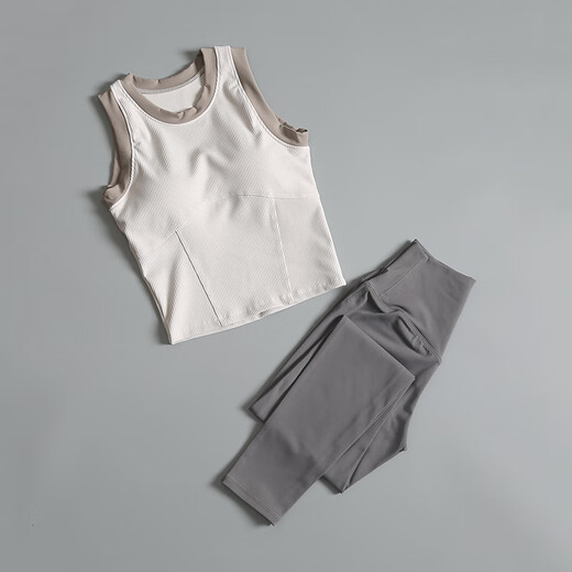 LULU Lulu Yoga Suit Women's Summer New Style Pilates Training Running Underwear Fitness Sports Vest Ivory White + Medium Gray L