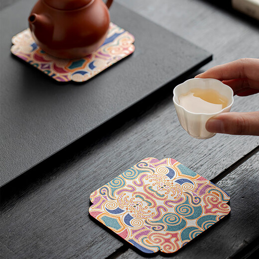 Tang Feng Dunhuang Cultural and Creative Tea Towel Coaster Home High-end Tea Table Special Absorbent Towel National Fashion Rag Double-sided Tea Cloth Pad Dunhuang Coaster 6 Pack