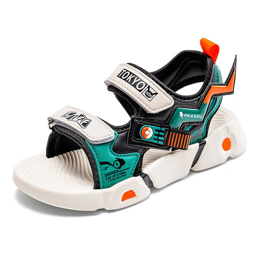 Boys Sandals 2025 Summer Breathable Children's Shoes Medium Big Children Soft Sole Little Boys Beach Shoes Trendy Wholesale Dropshipping 608-White Green 28