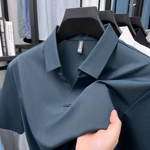 Carbineer Sommereis-Seide Traaceless Jacquard Scissors Hals kurzärmelige Polo-Hemd Männer mittleren Alters Casual Cool T-Shirt Männer Top White 15123 M 48 Empfohlenes Gewicht 100-125 Jin [Jin entspricht 0,5 kg]