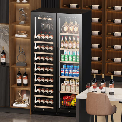 BAIKAILUN double-door double-temperature wine cabinet, door-to-door thermostatic wine cabinet, ice bar, wine cabinet, home living room refrigerator, office tea and beverage display cabinet, wine and fruit preservation refrigerator, 1.76 meters | dual temperature | all-in-one cabinet | red wine ice bar 418L thin section