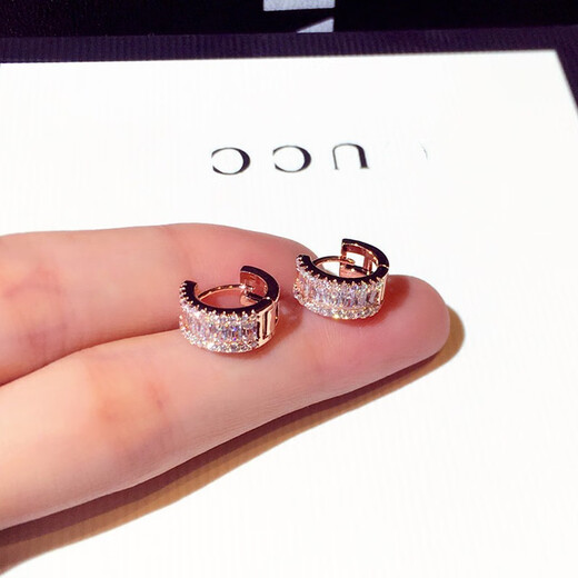 QUAMER18K Rose Gold Earrings 2025 New Style Earrings Hoop Light Luxury Niche Design Ear Jewelry Hoop Diamond Earrings*Rose Gold