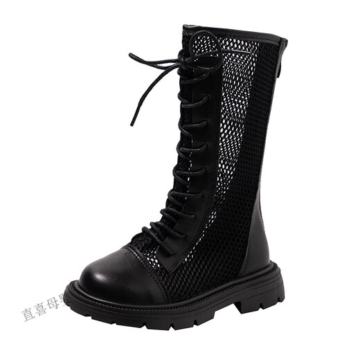 Directly happy children's boots for girls' summer new hollow high boots performance model show white Martin boots student boots black 30 inner length 18.5cm
