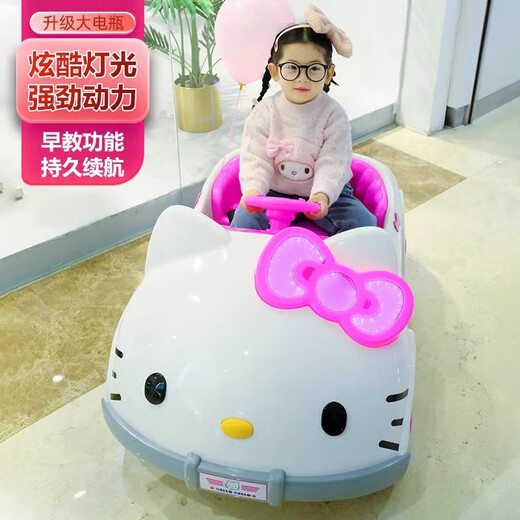 AWZ2024 new children's electric car four-wheel car can seat men and women, baby and child remote control toy car four-wheel drive dual-drive KT cat powder + music and light + remote control + swing