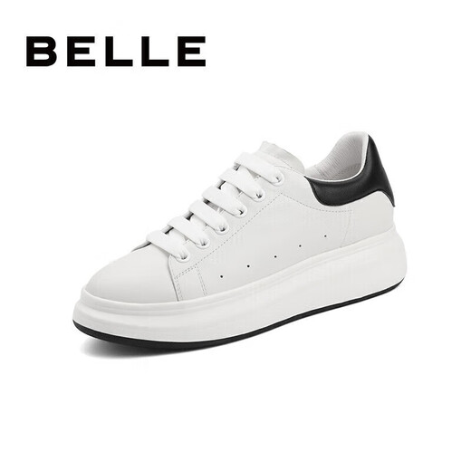 Belle Men's Casual Genuine Leather Business White Shoes Winter Sports Shoes Thick Sole Heightening Sneakers Plus Velvet A0615AM2 White/Black (Single Liner) 40 (250mm)