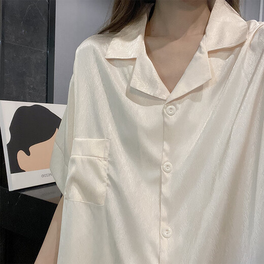 莫代尔睡衣女夏季三件套装冰丝短袖薄款大码网红风春秋天冰丝凉感家居服 LT-3881-3-杏色 L