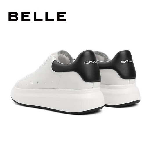 Belle Men's Casual Genuine Leather Business White Shoes Winter Sports Shoes Thick Sole Heightening Sneakers Plus Velvet A0615AM2 White/Black (Single Liner) 40 (250mm)